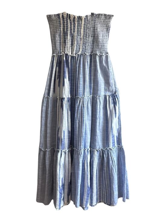 blue island Dresses & Skirts - Blue Island Strapless Maxi Tube Dress White Blue Striped Cotton Boho Cottage Med